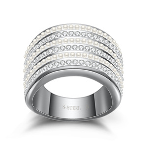 Women's <b>Titanium</b> Steel <b>Ring</b> With Diamond And Pearl Inlay Geometric Design Party Jewelry - Product Image 5