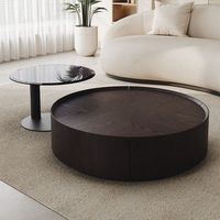 Ineinanderstellbares Couchtisch-Set Natürliches Walnussfurnier Fischgrätmuster Holz-Aufbewahrungstisch Großer Tisch Schwarzer Acrylrahmen MDF-Platte Nordisch Modern Wabi