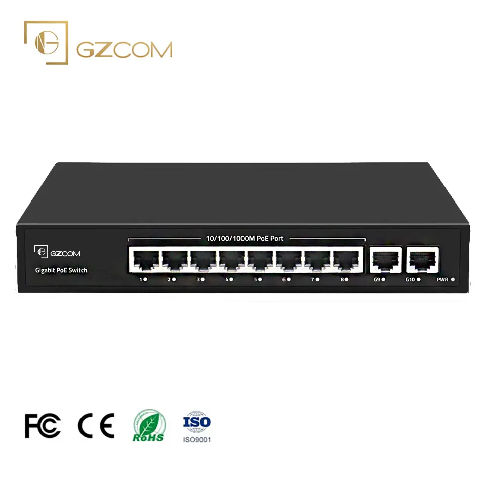 GZCOM Unmanaged AI Smart 8-port Full Gigabit Ethernet 8 Port PoE Network Switch For Cctv Ip Camera