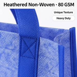 Sac fourre-tout réutilisable en non-tissé chiné avec longue poignée bleu-orange pour les courses et les supermarchés - Product Image 3