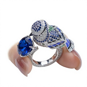Royal Blue Bird Sapphire Engagement Wedding <b>Ring</b> 925 <b>Sterling</b> <b>Silver</b> Prong Setting Customized <b>Adjustable</b> Party Anniversary - Product Image 5