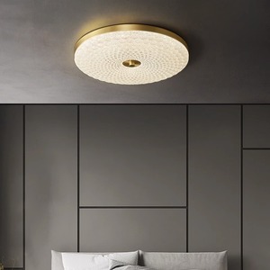 Plafonnier de chambre à coucher moderne minimaliste tout en cuivre, luminaire nordique ultra-fin de luxe avec cristal chaud pour bureau, chambre principale - Product Image 2