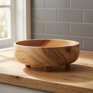 Acacia Wood Handmade Polished Eco-Friendly Vintage Home <b>Large</b> Capacity Footed Base Serving <b>Bowl</b> for Party Events Table Display - Product Image 1