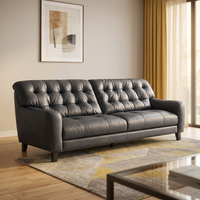 Canapé moderne en cuir pleine fleur de 3 m² avec dossier capitonné, structure en bois de pin, mobilier de luxe italien pour appartement et villa
