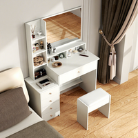 Table de toilette moderne avec miroir éclairé, dotée de 5 tiroirs ; Table de toilette avec panneau miroir éclairé pour le bureau à domicile