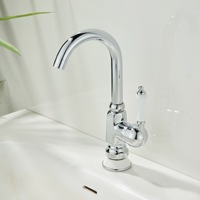 Robinet de lavabo HONGDEC européen chromé à poignée unique avec bec haut incurvé pour salle de bain