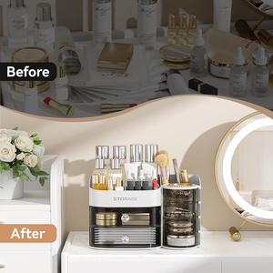 Organisateur de maquillage de comptoir de vanité avec plateau à bijoux rotatif à 4 niveaux <span class=keywords><strong>Commode</strong></span> <span class=keywords><strong>2</strong></span> <span class=keywords><strong>tiroirs</strong></span> Boîte de rangement cosmétique Présentoir de soins de la peau - Product Image 5