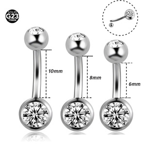 Getta G23 Titane ASTM-F136 14G 6/8/10mm Double Zircon Anneau de <span class=keywords><strong>nombril</strong></span> à filetage externe Bijoux de <span class=keywords><strong>piercing</strong></span> de <span class=keywords><strong>nombril</strong></span> Vente en gros - Product Image 3