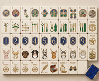 Tuiles de Mahjong Américaines Bleu Vif à 4 Couches Thème Tropical Coffret Cadeau Imprimés Perle Soirées Jeux à Domicile Fêtes à la Plage