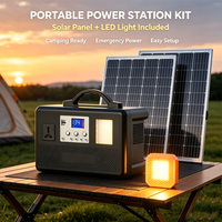 Station d'alimentation portable 300W, kit d'alimentation mural, panneau solaire 60W, démarreur de secours, lampe de poche, batterie LiFePO4 pour le camping hors réseau