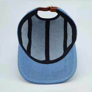 Parche de cuero personalizado 5 paneles 5 cinco paneles Denim Camp Camping <span class=keywords><strong>Camper</strong></span> Hat Cap con correa de cuero espalda Logotipo de cuero - Product Image 4