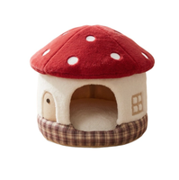 Maison pour chat semi-fermée en forme de champignon, style conte de fées, pour l'automne et l'hiver, lit pour chat, lit pour animal de compagnie, grand espace, lit pour chien