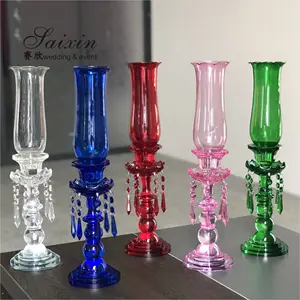 Suporte de vela de cristal colorido, decoração de mesa, venda imperdível, furacões de vidro