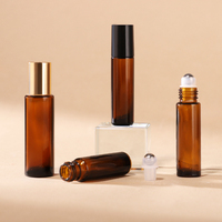 Flacons compte-gouttes en verre ambré miniatures de 6 ml, 8 ml, 10 ml, 15 ml pour huiles essentielles et soins de la peau avec bouchon doré, noir ou argenté
