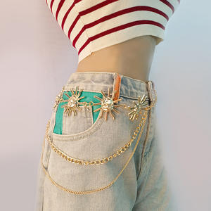 Cadena de cintura metálica con colgante de sol, de aleación de zinc dorada, estilo punk, para fiesta, para mujer, diseño de una sola vuelta - Product Image 4