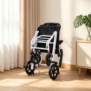 <span class=keywords><strong>Sedia</strong></span> a <span class=keywords><strong>Rotelle</strong></span> Pieghevole in Lega di Alluminio Portatile con Freno a Mano, Ausilio Leggero per la Mobilità di Anziani e Disabili, Pronta per Viaggi in Aereo - Product Image 3