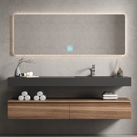 Comptoir de salle de bain en pierre frittée moderne avec vasque intégrée, lavabo sur mesure, usine OEM, pour hôtels et villas