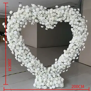 EG-S089 Events Party Supplies Decorations White Red Baby Breath Rose Silk Backdrop Heart Shaped Floral Wedding Arch Flowers