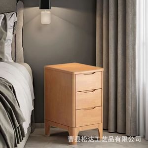 Mesita de noche de madera, mesita de noche creativa para dormitorio, mueble de almacenamiento multifuncional de madera maciza de tres niveles - Product Image 5