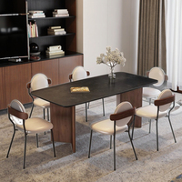 Neuer Vintage Esstisch aus Schwarznuss mit Steinplatte für Wohnzimmer und Essbereich im Antik-Stil