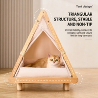 Erhöhtes Katzenhaus aus Holz mit Zelt und Kissen, dreieckig, Push-Up-Verschluss, leicht zu reinigen, für alle Jahreszeiten, geeignet für kleine Tiere