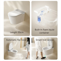 Siège de toilette intelligent mural de luxe avec réservoir, à réglage automatique de la température, capteur de pied à ouverture automatique et chasse d'eau intelligente