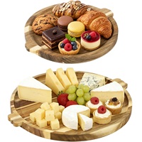 2 plateaux de service en bois d'acacia, 2 tailles, planches à charcuterie et à fromage avec poignées, pour pizza, plateaux à snacks, plateaux décoratifs de cuisine