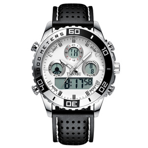 Montre de sport analogique-numérique à double mouvements Veilleuse de nuit Alarme de synchronisation étanche Montre numérique en cuir pour hommes - Product Image 1