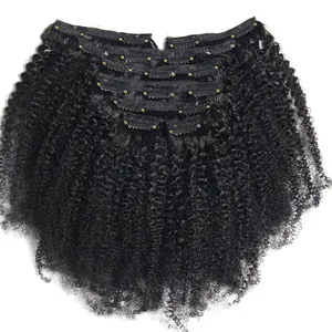 Bán buôn 120G 160G 200g Độ dày Trinh Nữ tóc con người với clip, afro kinky xoăn bó tóc con người, tóc con người Ấn Độ