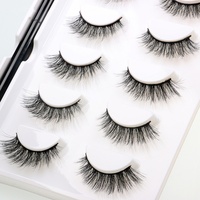 Ensemble de cils magnétiques et d'eye-liner, 5 paires, cheveux synthétiques, faits à la main, bande en coton noir, épaisseur 0,07 mm