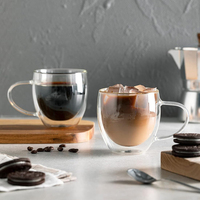 Tasses à café colorées personnalisables en forme de baril de verre à double paroi de 12oz 350ml tasses à café transparentes isolées pour thé au lait
