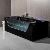 Baignoire spa autoportante moderne de luxe avec bain à remous intérieur LED en acrylique noir pour adultes avec égouttoir