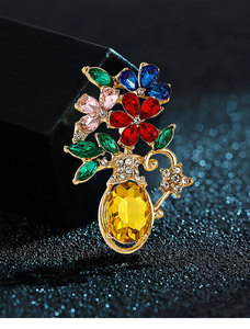 Crystal Rhinestone Flower Vase Brooch Women Luxury Korean Brooch High Quality <b>Collar</b> Corsage Jewelry <b>Pins</b> - Product Image 2