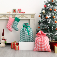 Sac de Noël en toile gingham pour sublimation, idéal pour les cadeaux et les bonbons des enfants (vente en gros)