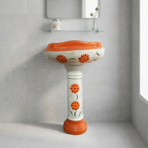 Ensemble de lavabo sur pied Vinus, design sud-ouest, plaqué or, couleur rose, céramique, articles sanitaires pour salle de bain - Product Image 4