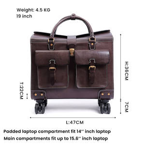 Bolsos de viaje de cuero genuino para hombre y mujer, conjunto de maletas de negocios, <span class=keywords><strong>ruedas</strong></span> de 19 pulgadas, bolsos de viaje para <span class=keywords><strong>piloto</strong></span> - Product Image 2