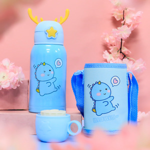แก้วน้ำลายกวางน้อยน่ารักพร้อมเชือกห้อย แก้วกาแฟสำหรับนักเรียน แก้วน้ำพกพาสำหรับเด็ก แก้วสูญญากาศลายการ์ตูน - Product Image 4
