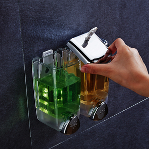 Distributeur de savon liquide double manuel en plastique chromé à fixation murale HF, distributeur de <span class=keywords><strong>gel</strong></span> <span class=keywords><strong>douche</strong></span>, support pour désinfectant pour les mains, mousse de bain, <span class=keywords><strong>gel</strong></span> <span class=keywords><strong>douche</strong></span> - Product Image 5