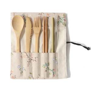 Set d'ustensiles de voyage en bambou étui à couverts réutilisable avec étui de transport - Product Image 3