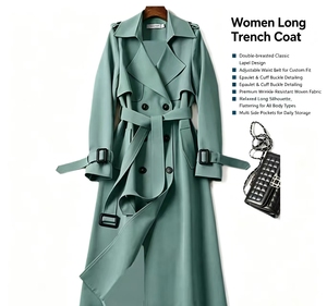 Abrigo <span class=keywords><strong>Trench</strong></span> Cruzado de <span class=keywords><strong>Mujer</strong></span> de Longitud Media, Estilo Coreano Novedad Primavera Otoño 2026, Tallas Grandes y Pequeñas, Estilo Británico por Encima de la Rodilla - Product Image 1