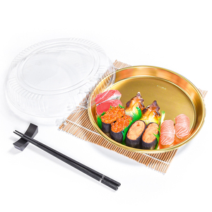 Sunzza-échantillon gratuit jetable, impression or, blister en plastique peu profond pour animaux de compagnie, grands plateaux de fête ronds pour <span class=keywords><strong>Sushi</strong></span> pour l'emballage à emporter - Product Image 5