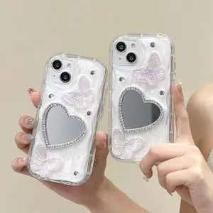 Precioso sueño mariposa amor diamantes de imitación espejo damas proteger carcasa del teléfono transparente para iPhone 14 15 13 12 11 Pro Max