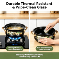 Marmite à soupe en céramique blanche à neuf couleurs, style chinois, 2,5 L, avec double poignée, émail de qualité alimentaire, compatible induction et lave-vaisselle