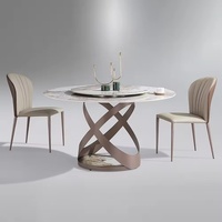 Moderner runder Esstisch aus Naturmarmor mit drehbarer Lazy Susan für Esszimmermöbel in Apartments