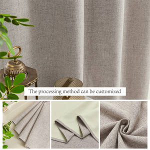 Rideaux occultants thermiques en lin gris beige foncé de luxe 100% occultants à œillets pour chambre à coucher salon hôtel - Product Image 2