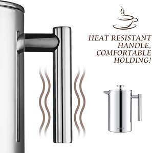 Cafetière personnalisée à double <span class=keywords><strong>filtre</strong></span> 1 litre en acier inoxydable noir Cafetière à pression française Prensa Francesa avec couvercle Théière portable - Product Image 4