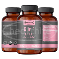 Compléments d'équilibre féminin à base de colostrum de bœuf nourri à l'herbe, pour l'utérus, les ovaires, le foie, les reins, le cœur, 6 en 1, capsules d'organes de bœuf