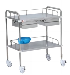 Carro de 2 capas para tratamiento de drogas hospitalario barato, mesa de instrumentos médicos, suministros de desinfección, carros de emergencia portátiles - Product Image 1