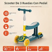 Trottinette pliable 3-en-1 pour enfants avec roues LED clignotantes, pliage en un clic, trottinette pour tout-petits, hauteur réglable sur 3 niveaux