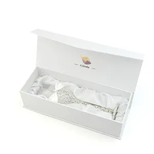 Caja de belleza de lujo para cosméticos, embalaje blanco con inserto de terciopelo